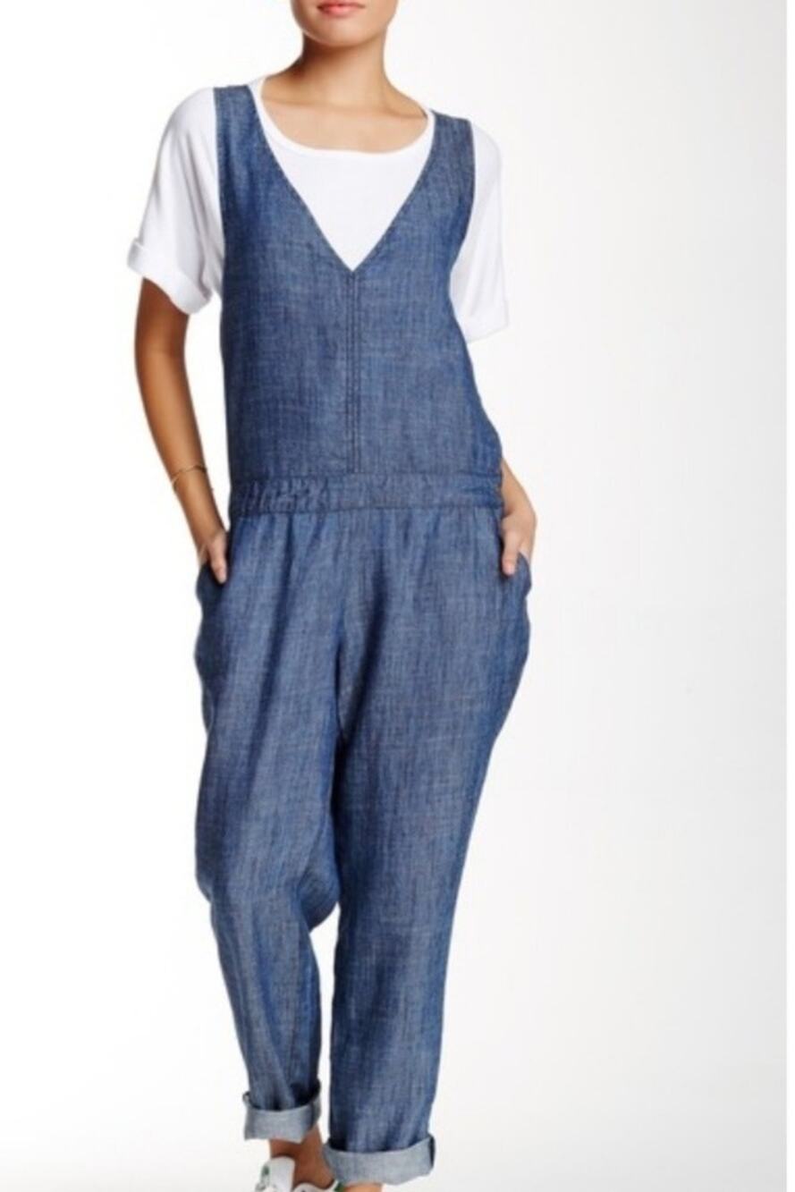 Michael Stars Blue Chambray Sleeveless Overall Jumpsuit Women's Size Large